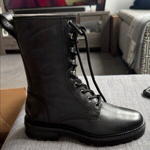 Sleek Black Leather Combat Boots